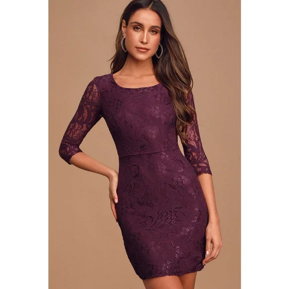 knee length dresses for ladies Women's Elegant Dark Purple Lace Prom Dress, A-line V-neck Off The Sho –  formalgowns